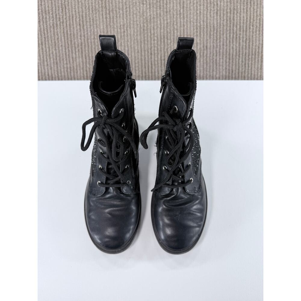DKNY Girls Stassi Menia Black Crystal Knit Combat Boots Size 3 Youth - Picture 4 of 8